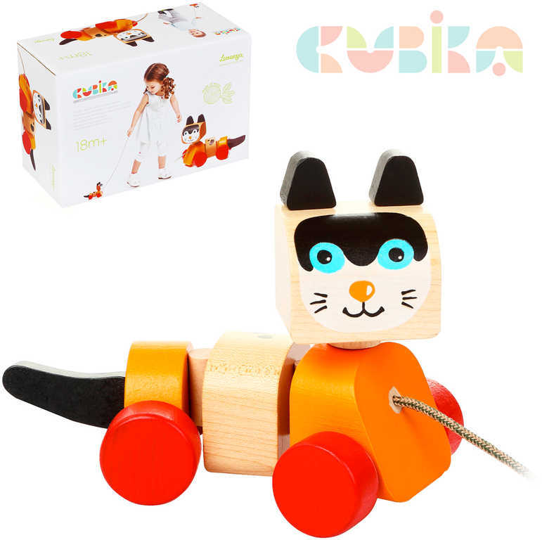 Cubik DREVO Baby Mačička ťahacie na kolieskach * DREVENÉ HRAČKY *