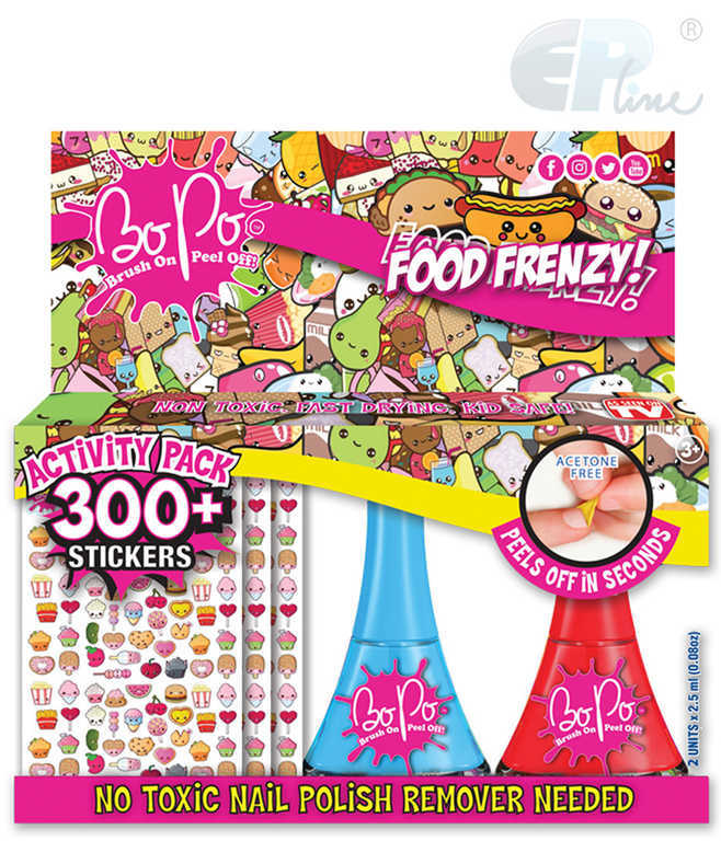 EP Line BO-PO Food Frenzy set lak na nechty zlupovaciu 2ks + 300 samolepiek