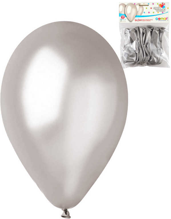 Gemara Balóniky nafukovacie 26cm metalickej striebornej set 10ks v sáčku