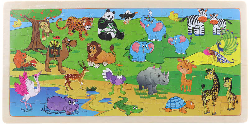 DREVO Puzzle safari zvieratká vkladacie na doske 96 dielikov