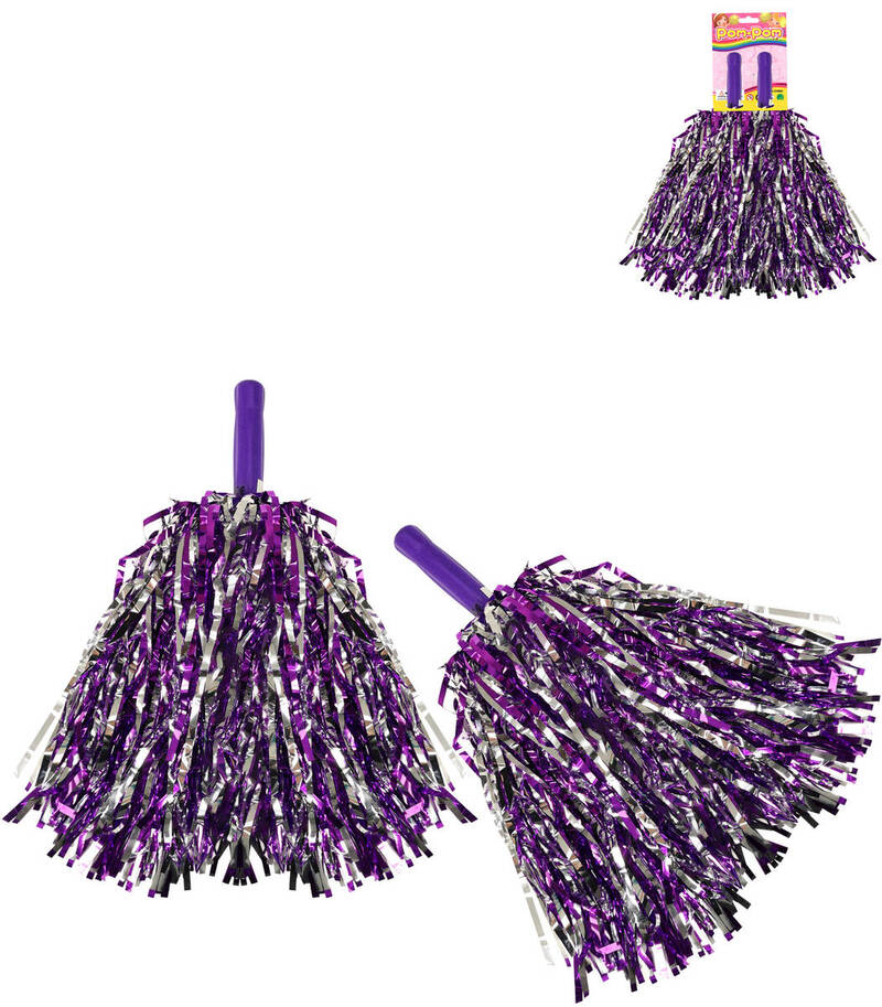 Mávadlo party pom pom (pompon) strapce fialovo-strieborné set 2ks na fandenie