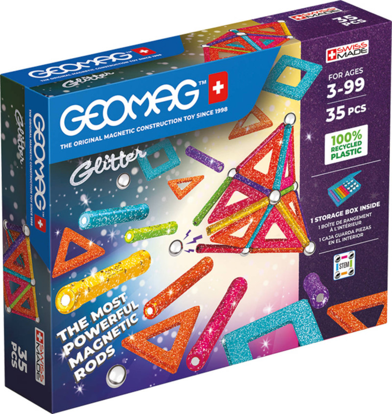 GEOMAG Glitter 35 dielikov trblietavá Eko magnetická STAVEBNICA