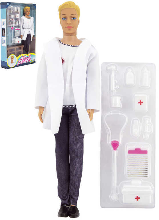 Panáčik Abel doktor 30cm set bábika s lekárskymi doplnkami plast