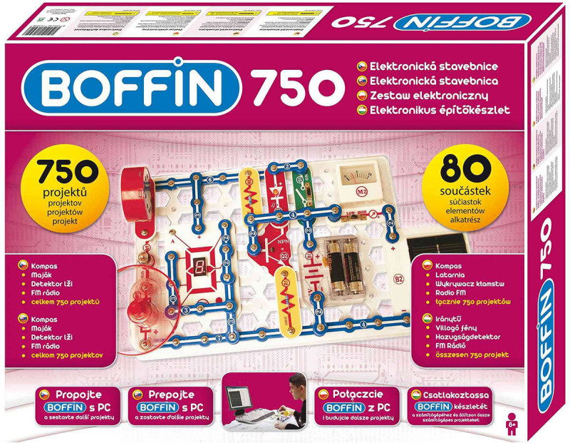 Boffin 750 elektronická stavebnica 750 projektov na batérie 80ks v krabici