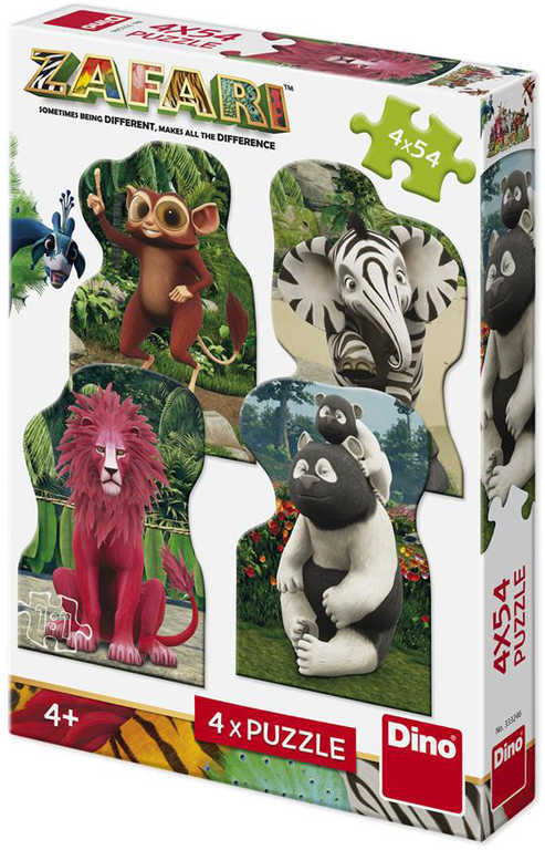 DINO Puzzle 4x54 dielikov Zafari: Zoomba a kamaráti 13x19cm skladačka 4v1