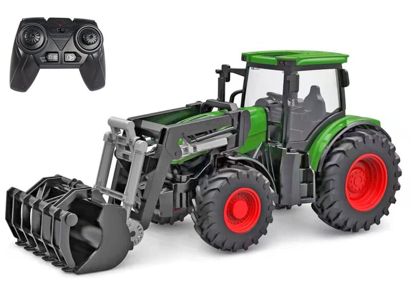 Kids Globe Farming R/C traktor zelený 27cm s nakladačom na batérie so svetlom 2,4GHz v krabičke