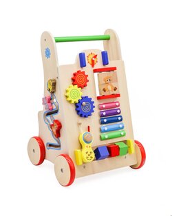 Drevené chodítko pre deti 6v1 - edukačná kocka s aktivitami