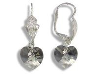 Náušnice s kryštálmi Swarovski Carlo Romani - srdce - black diamond