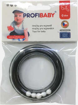 PROFIBABY Baby krúžok hrkálka s guličkami čiernobiele pre bábätko