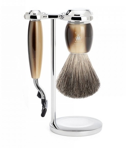 Luxusná sada na holenie Mühle Vivo Horn Brown Mach3 - 3-dielna
