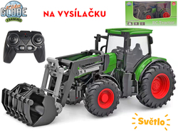 Kids Globe Farming R/C traktor zelený 27cm s nakladačom na batérie so svetlom 2,4GHz v krabičke